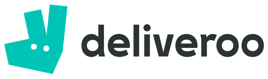 Deliveroo logo, white, gray, .png